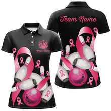 Load image into Gallery viewer, Pink ribbons Womens bowling shirts Custom Breast Cancer Awareness black team league bowling jerseys NQS8308