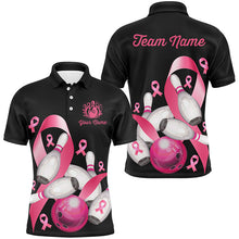 Load image into Gallery viewer, Pink ribbons Men&#39;s bowling shirt Custom Breast Cancer Awareness black team league bowling jerseys NQS8308