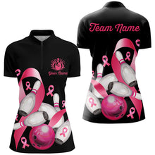 Load image into Gallery viewer, Pink ribbons Womens bowling shirts Custom Breast Cancer Awareness black team league bowling jerseys NQS8308