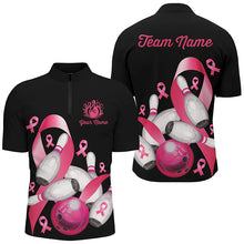 Load image into Gallery viewer, Pink ribbons Men&#39;s bowling shirt Custom Breast Cancer Awareness black team league bowling jerseys NQS8308