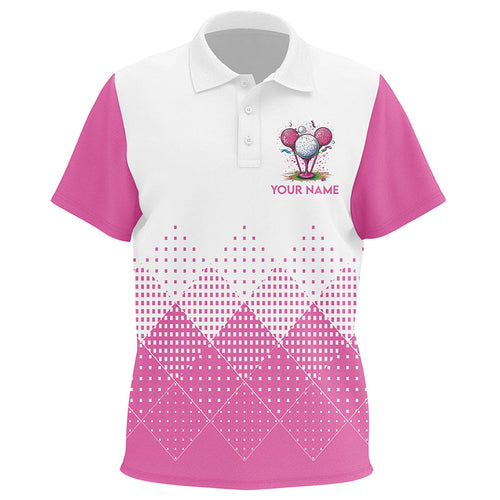 White and Pink argyle plaid pattern Kid's custom golf shirts, personalized golf gifts for Kid NQS8310