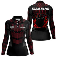 Load image into Gallery viewer, Black And Red Strike Bowling Polo, 1/4 zip Shirts For Women, Custom Name Bowling Team Jerseys NQS8314