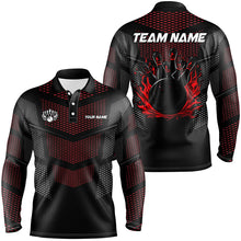 Load image into Gallery viewer, Black And Red Strike Bowling Polo, 1/4 zip Shirts For Men, Custom Name Bowling Team Jerseys NQS8314