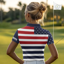 Load image into Gallery viewer, Custom American Flag Golf Polo Shirts For Women, Personalized Patriotic Ladies Golf attire NQS10500