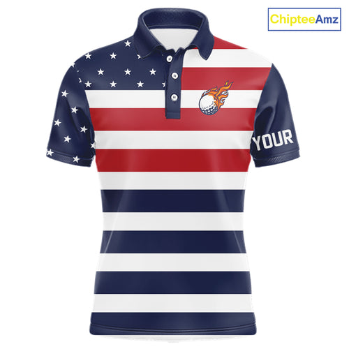 Custom American Flag Golf Polo Shirts For Men, Personalized Patriotic Mens Golf attire NQS10500