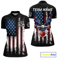 Load image into Gallery viewer, Vintage American Flag Eagle Black Bowling Shirts for Women Custom Patriotic Team Bowling Jerseys NQS10501