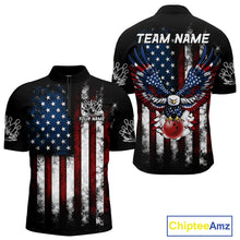 Load image into Gallery viewer, Vintage American Flag Eagle Black Bowling Shirts for Men Custom Patriotic Team Bowling Jerseys NQS10501