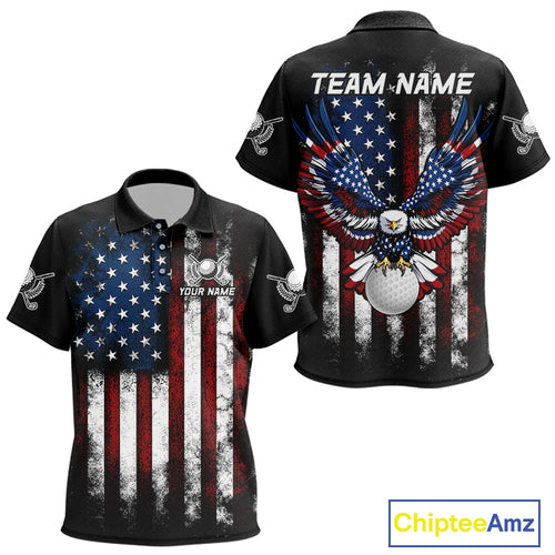 Vintage American Flag Eagle Black Golf Polo Shirts For Kid Custom Kid patriotic golf shirts NQS10502