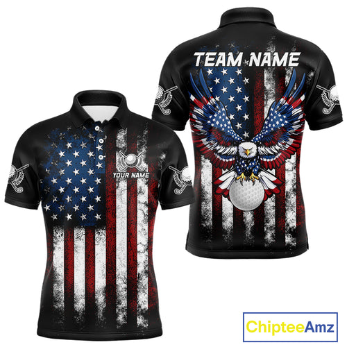 Vintage American Flag Eagle Black Golf Polo Shirts For Men Custom mens patriotic golf shirts NQS10502