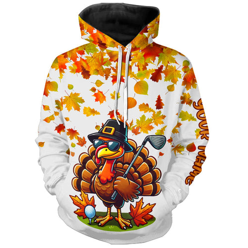 Thanksgiving autumn leaf pattern custom Golf Hoodies, Funny Turkey golf tops hoodie NQS8748