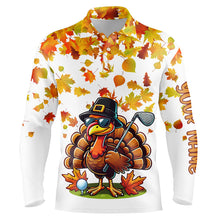 Load image into Gallery viewer, Thanksgiving autumn leaf pattern custom Mens golf polo shirts, Funny Turkey golf tops for mens NQS8748