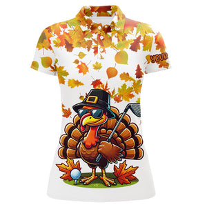 Thanksgiving autumn leaf pattern custom Women golf polo shirt, Funny Turkey golf tops for ladies NQS8748