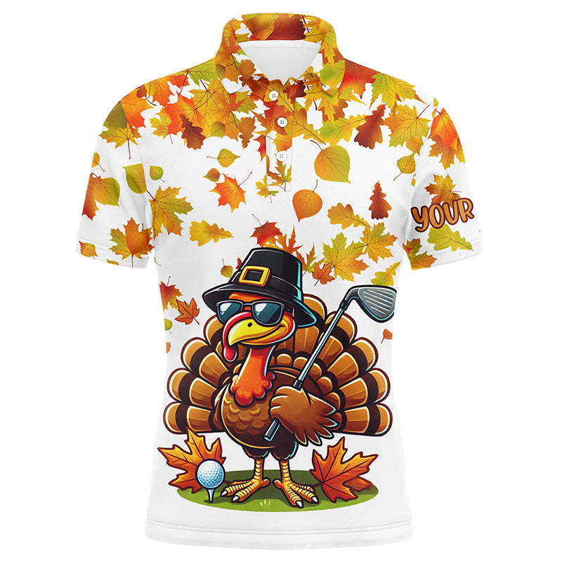 Thanksgiving autumn leaf pattern custom Mens golf polo shirts, Funny Turkey golf tops for mens NQS8748