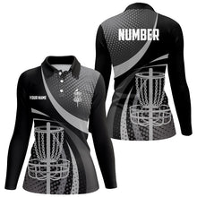 Load image into Gallery viewer, Black Grey Dot pattern disc golf basket custom Womens disc golf polo shirts, disc golf jerseys NQS8749