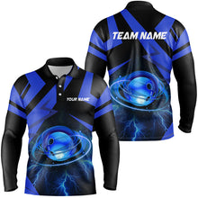 Load image into Gallery viewer, Black and Blue Lightning Thunder Bowling Ball Mens Bowling shirts custom Team Bowling League Jersey NQS8754