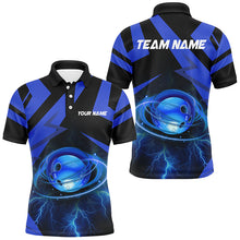 Load image into Gallery viewer, Black and Blue Lightning Thunder Bowling Ball Mens Bowling shirts custom Team Bowling League Jersey NQS8754