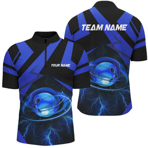 Black and Blue Lightning Thunder Bowling Ball Mens Bowling shirts custom Team Bowling League Jersey NQS8754