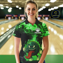 Load image into Gallery viewer, Personalized Funny Bowling Shirts for Women Green Flame Custom Bowling Team Outfit, Gift For Bowlers NQS10909