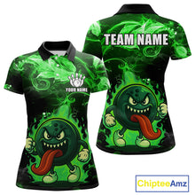 Load image into Gallery viewer, Personalized Funny Bowling Shirts for Women Green Flame Custom Bowling Team Outfit, Gift For Bowlers NQS10909