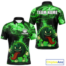 Load image into Gallery viewer, Personalized Funny Bowling Shirts for Men Green Flame Custom Bowling Team Outfit, Gift For Bowlers NQS10909