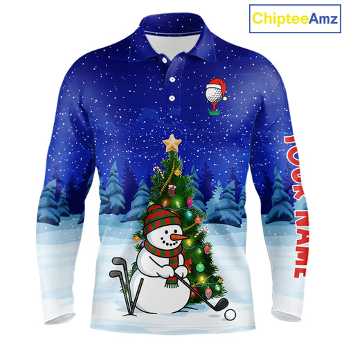 Funny Snowman Golf Blue Christmas Golf Polo Shirts For Men custom Christmas golf outfit, golfing gift NQS10912