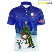 Load image into Gallery viewer, Funny Snowman Golf Blue Christmas Golf Polo Shirts For Men custom Christmas golf outfit, golfing gift NQS10912