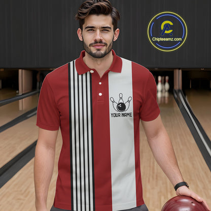 Retro Black and red stripe Bowling shirts For Men custom bowling team jerseys Bowler Outfits NQS11096
