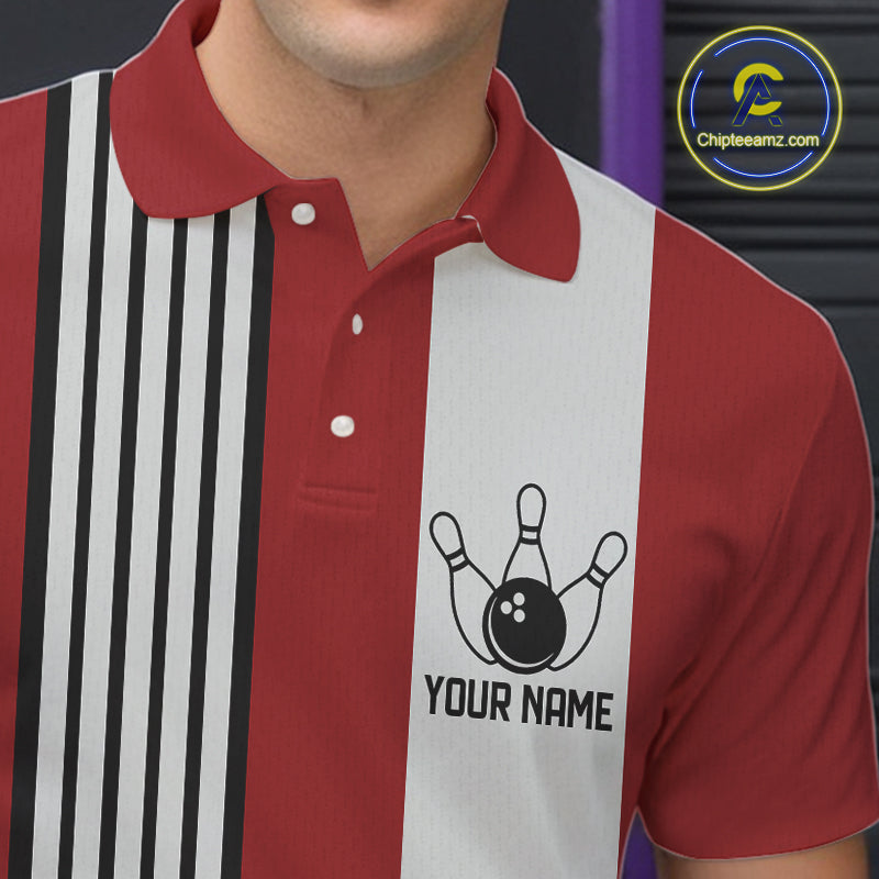 Retro Black and red stripe Bowling shirts For Men custom bowling team jerseys Bowler Outfits NQS11096