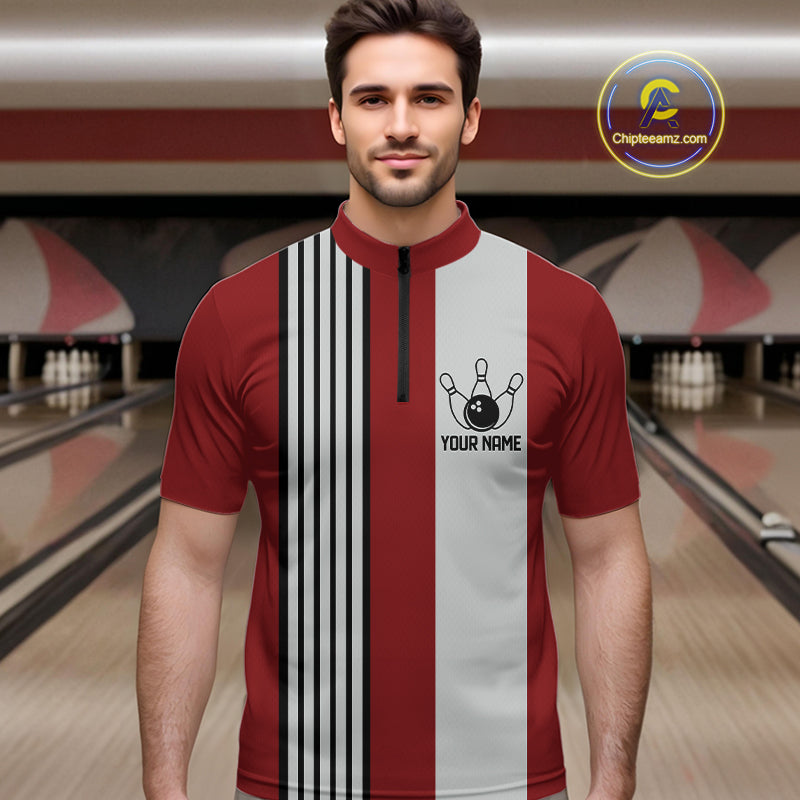 Retro Black and red stripe Bowling shirts For Men custom bowling team jerseys Bowler Outfits NQS11096