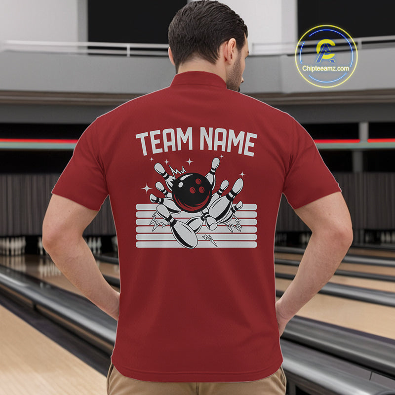 Retro Black and red stripe Bowling shirts For Men custom bowling team jerseys Bowler Outfits NQS11096