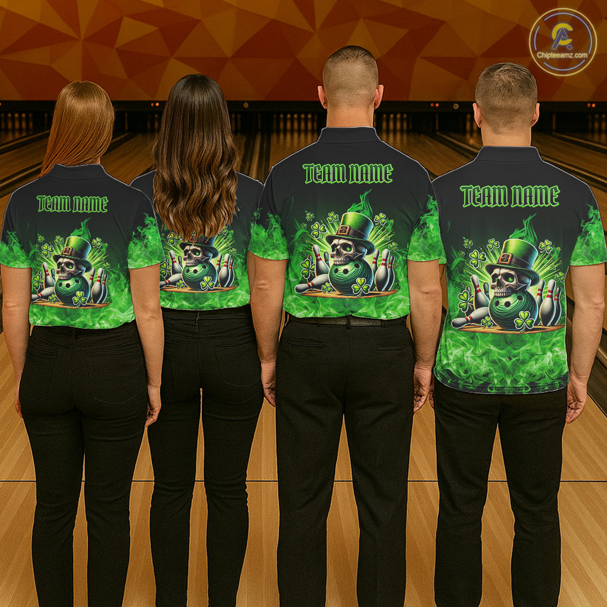 Green Flame Smoke St Patrick's Day Eagle Skull Women's Bowling Shirt Custom Lucky Bowling Team Jersey NQS11286