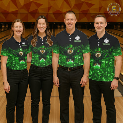 Green shamrock St Patrick's Day Eagle Skull Women's Bowling Shirts Custom Lucky Bowling Team Jersey NQS11287