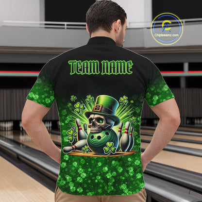 Green shamrock St Patrick's Day Eagle Skull Men's Bowling Shirts Custom Lucky Bowling Team Jersey NQS11287