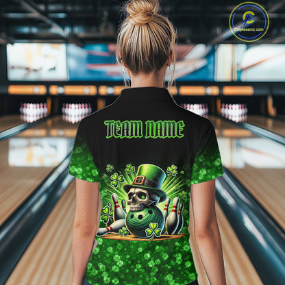 Green shamrock St Patrick's Day Eagle Skull Women's Bowling Shirts Custom Lucky Bowling Team Jersey NQS11287