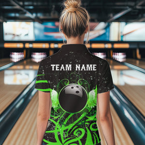 Black & Green Camo Bowling Polo, Quarter Zip Shirt For Women Custom Team Bowling Jersey bowler outfit NQS9418