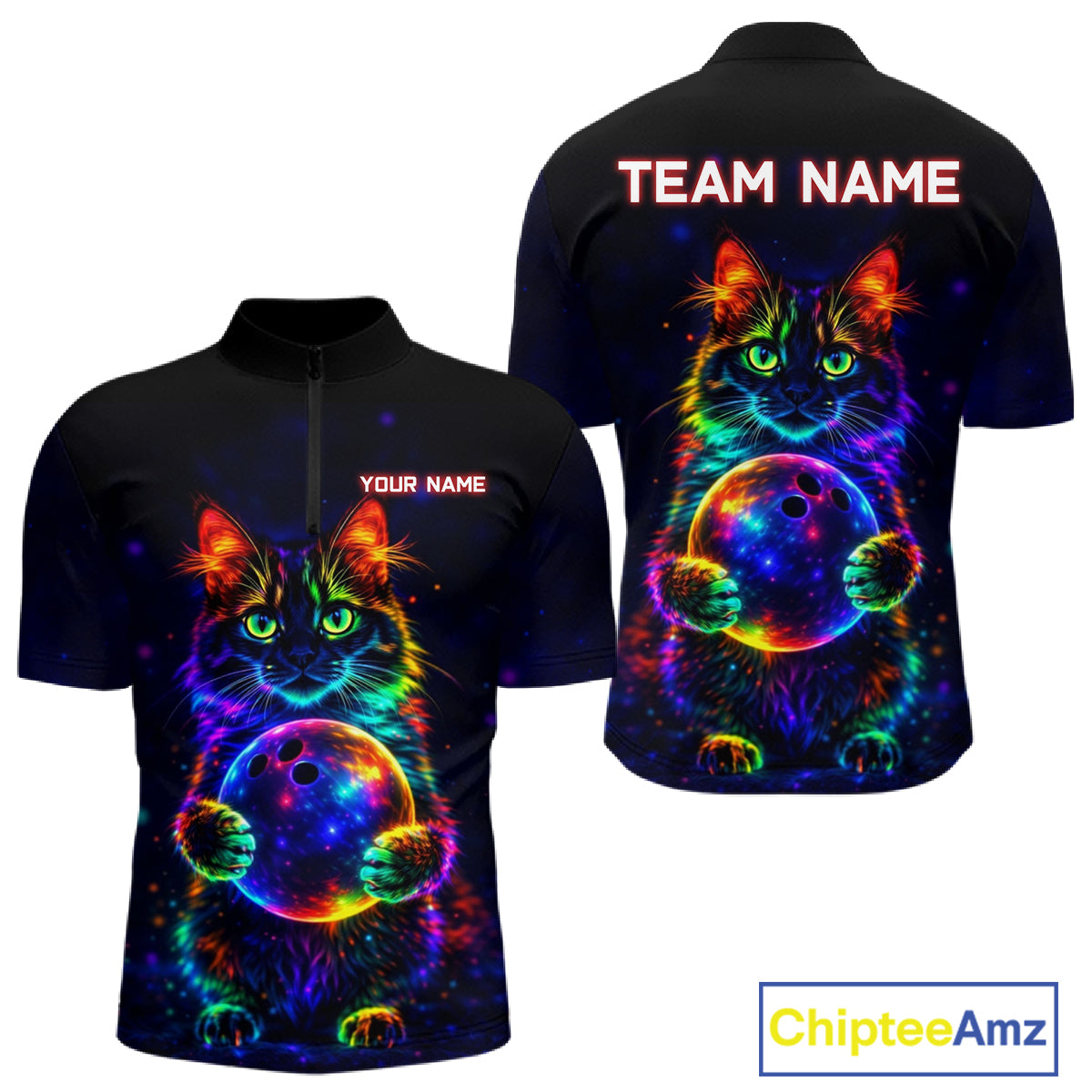 Neon Cat Bowling Jerseys for Men Custom Team Bowling Apparel, best bowling shirts NQS11516