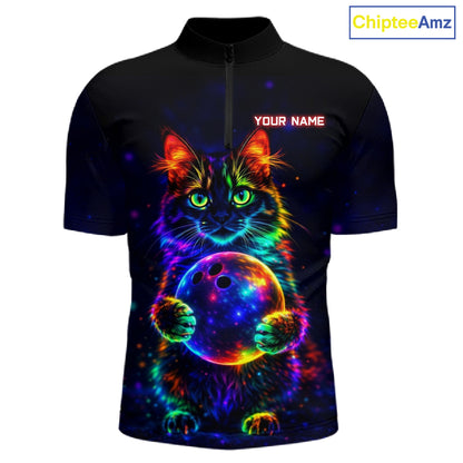 Neon Cat Bowling Jerseys for Men Custom Team Bowling Apparel, best bowling shirts NQS11516