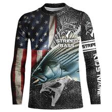 Load image into Gallery viewer, Striped bass fishing Custom American flag patriotic Performance UV protection fishing shirts for men NQS1692