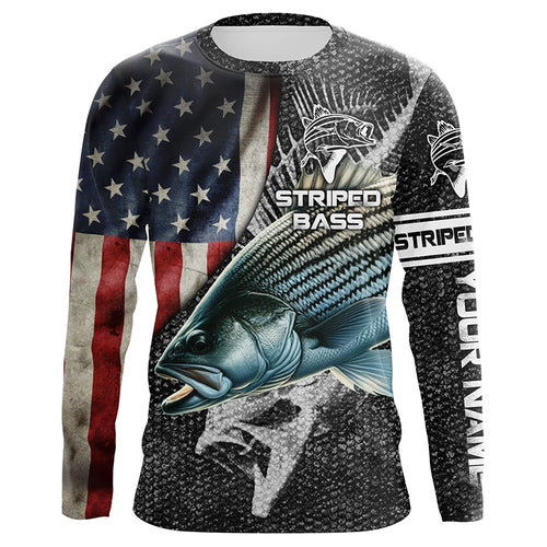 Striped bass fishing Custom American flag patriotic Performance UV protection fishing shirts for men NQS1692