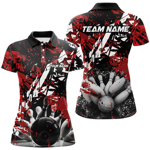 Black and red camo bowling ball and pins custom Womens Bowling Polo Shirts, team bowling jerseys NQS7507