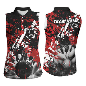 Black and red camo bowling ball and pins custom Women sleeveless Polo Shirts, team bowling jerseys NQS7507