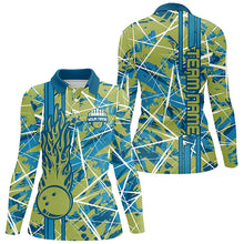 Load image into Gallery viewer, Green flame bowling ball camo custom Womens Bowling Polo Shirts, team bowling jerseys gift for bowler NQS7508