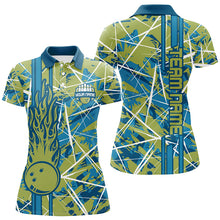 Load image into Gallery viewer, Green flame bowling ball camo custom Womens Bowling Polo Shirts, team bowling jerseys gift for bowler NQS7508