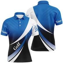 Load image into Gallery viewer, Mens golf polo shirts custom name blue and white golf shirt, tournament golf tops for mens NQS5518