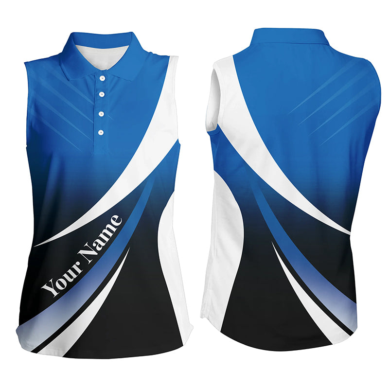 Women sleeveless polo shirt custom name blue and white golf shirt, sleeveless golf tops for ladies NQS5518