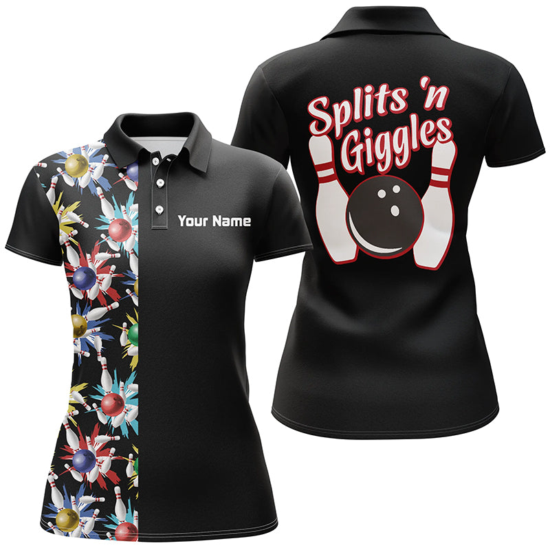 Custom Black bowling shirt for women – personalized team jersey front view