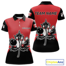 Load image into Gallery viewer, Black and Red maple leaf Women bowling shirts Custom Canadian Flag bowling team  jersey, bowlers gifts NQS9992