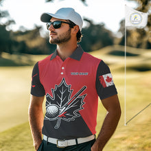 Load image into Gallery viewer, Black and Red maple leaf Mens golf polo shirts custom patriotic Canadian Flag golf attire for mens NQS9993