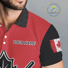 Load image into Gallery viewer, Black and Red maple leaf Mens golf polo shirts custom patriotic Canadian Flag golf attire for mens NQS9993