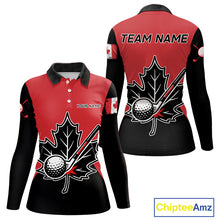 Load image into Gallery viewer, Black and Red maple leaf Womens golf polo shirts custom patriotic Canadian Flag ladies golf attire NQS9993